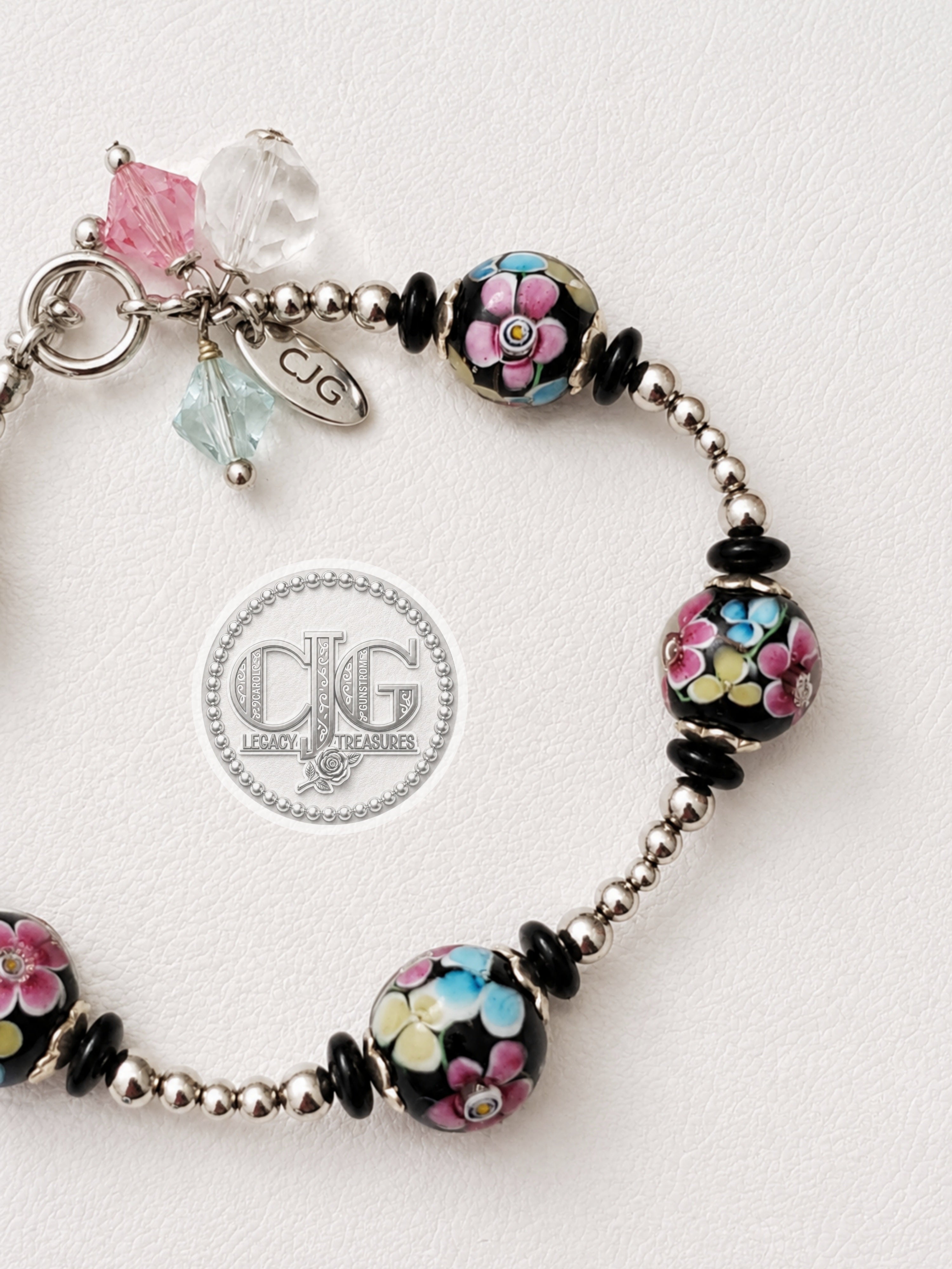 Midnight Garden Floral Lampwork Bracelet