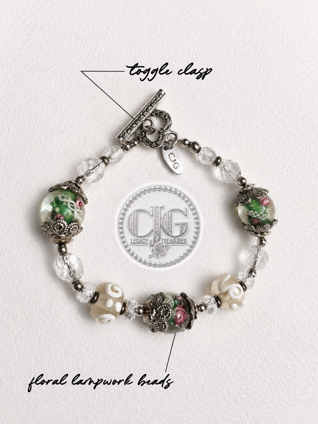 Garden Rose Lampwork Bracelet