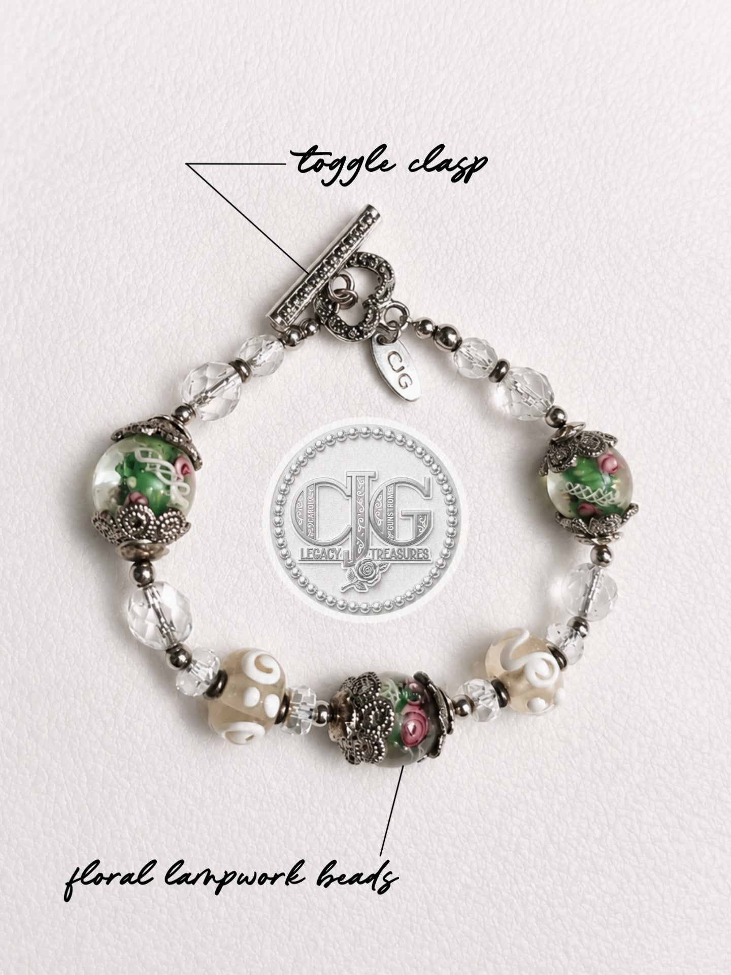 Garden Rose Lampwork Bracelet