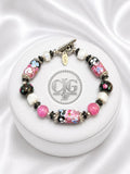 Pink & Black Floral Lampwork Bracelet