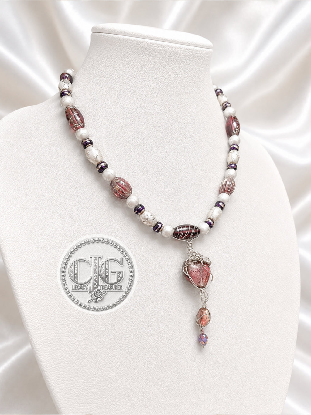 Plum Murano Glass Heart Necklace