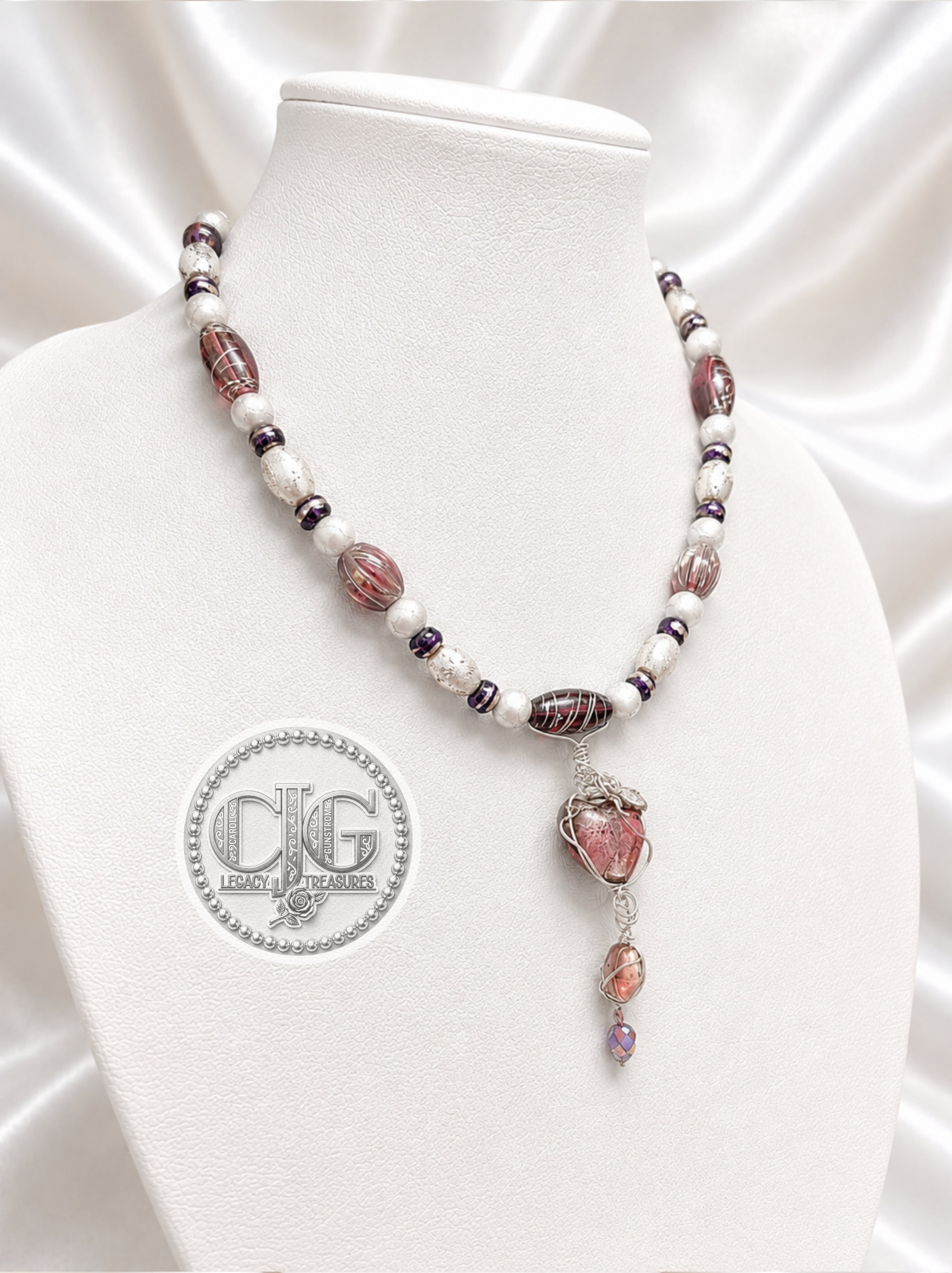 Plum Murano Glass Heart Necklace