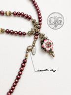 Burgundy Pearl & Filigree Pendant Necklace