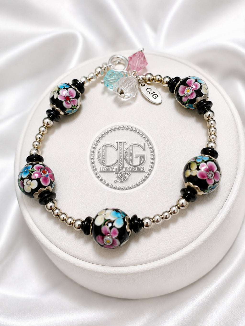 Midnight Garden Floral Lampwork Bracelet