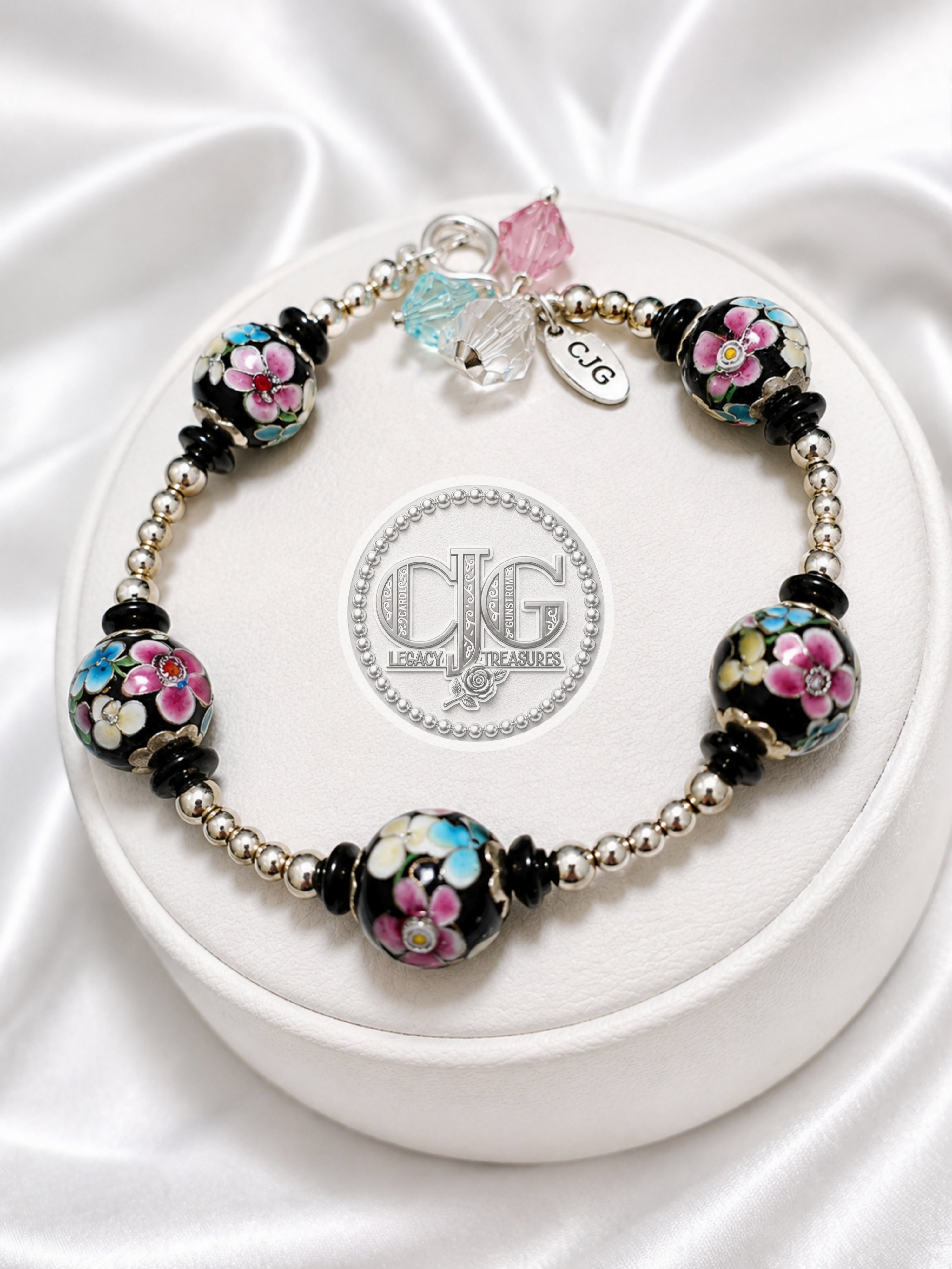Midnight Garden Floral Lampwork Bracelet