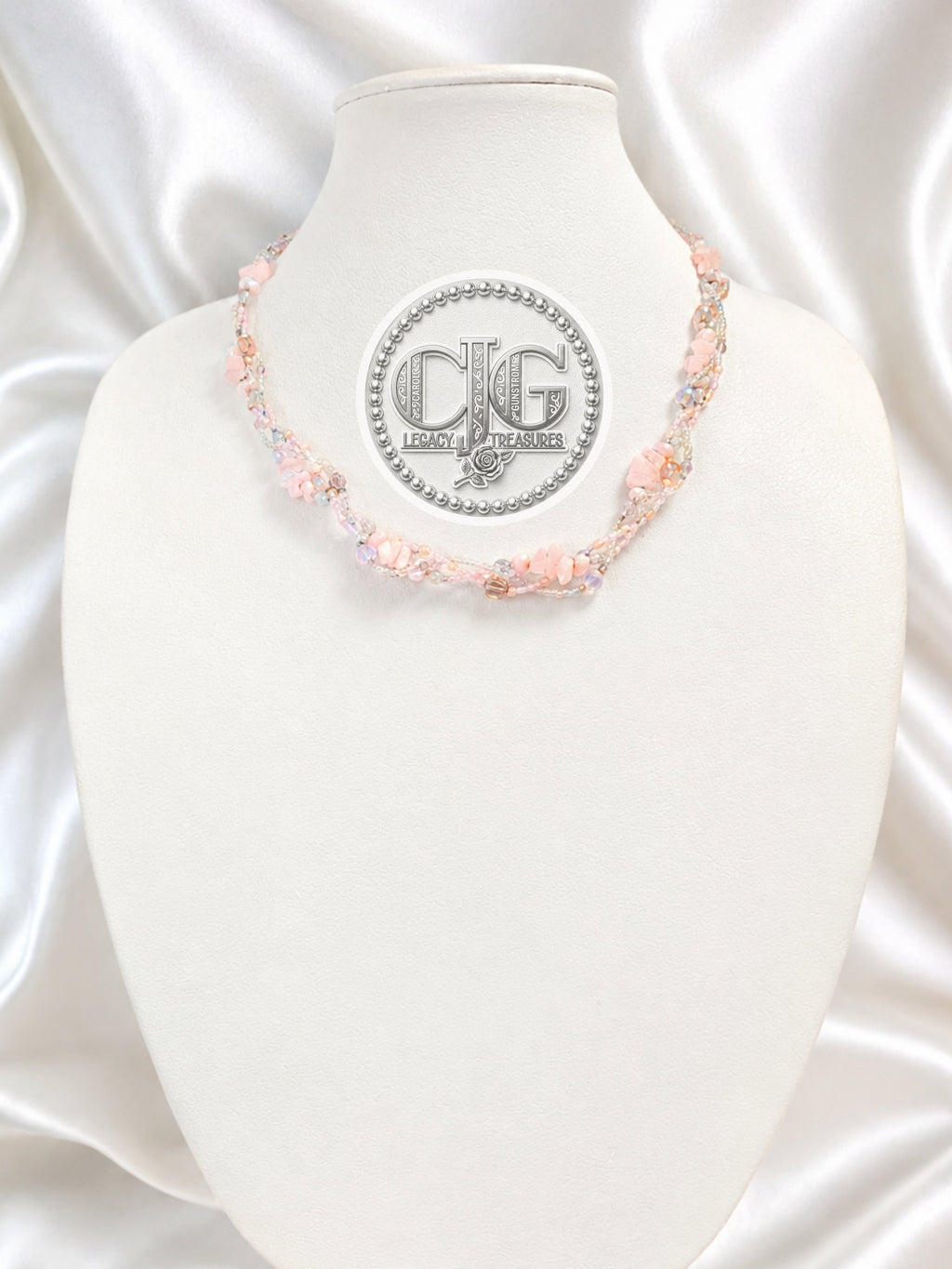 Rose Quartz & Pearl Three-Strand Braided Necklace