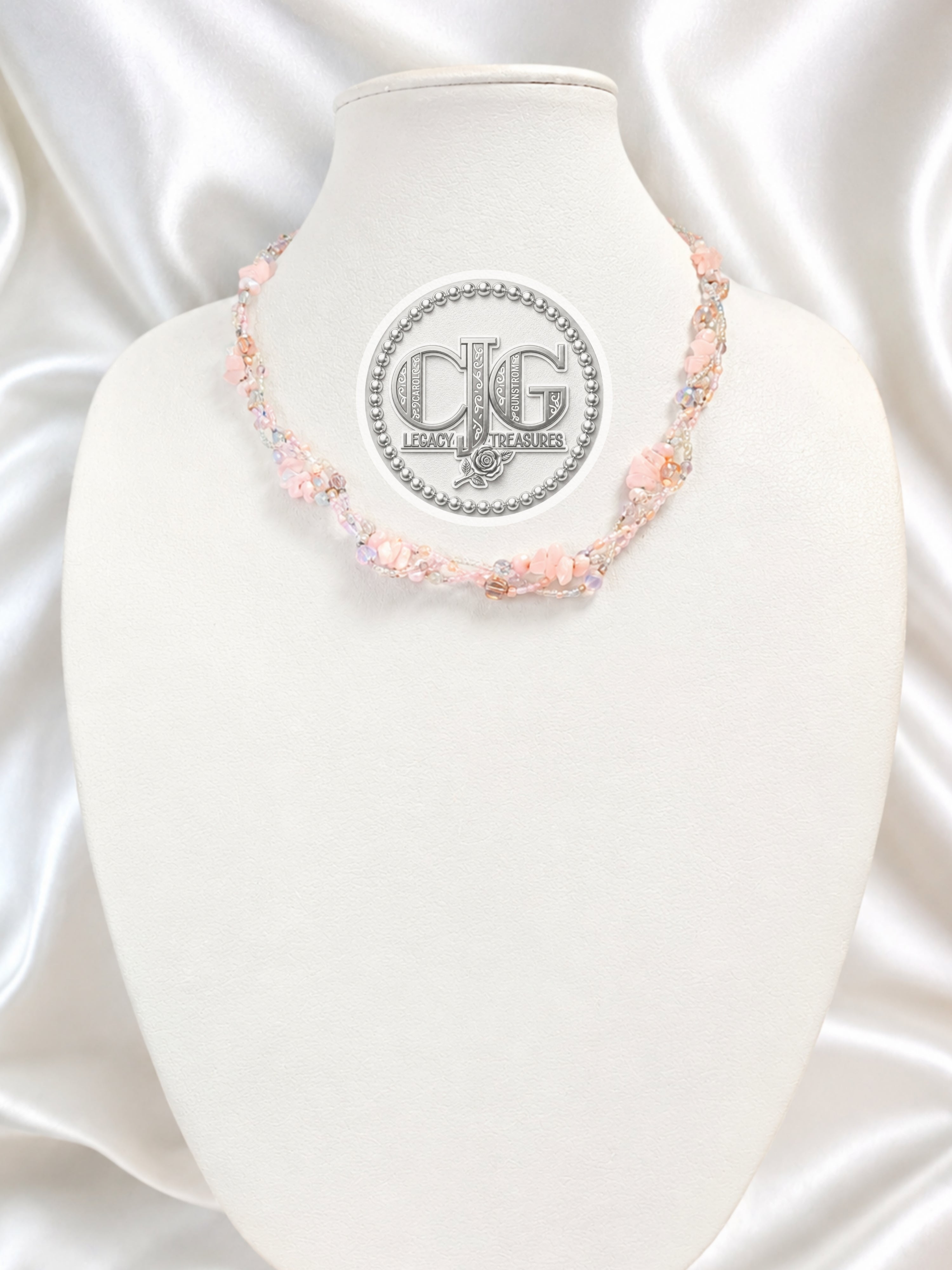 Rose Quartz & Pearl Three-Strand Braided Necklace
