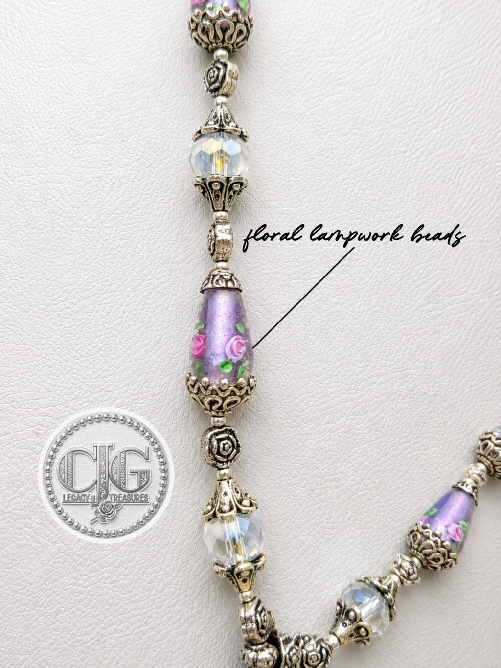 Lavender Rose Garden Lampwork Necklace