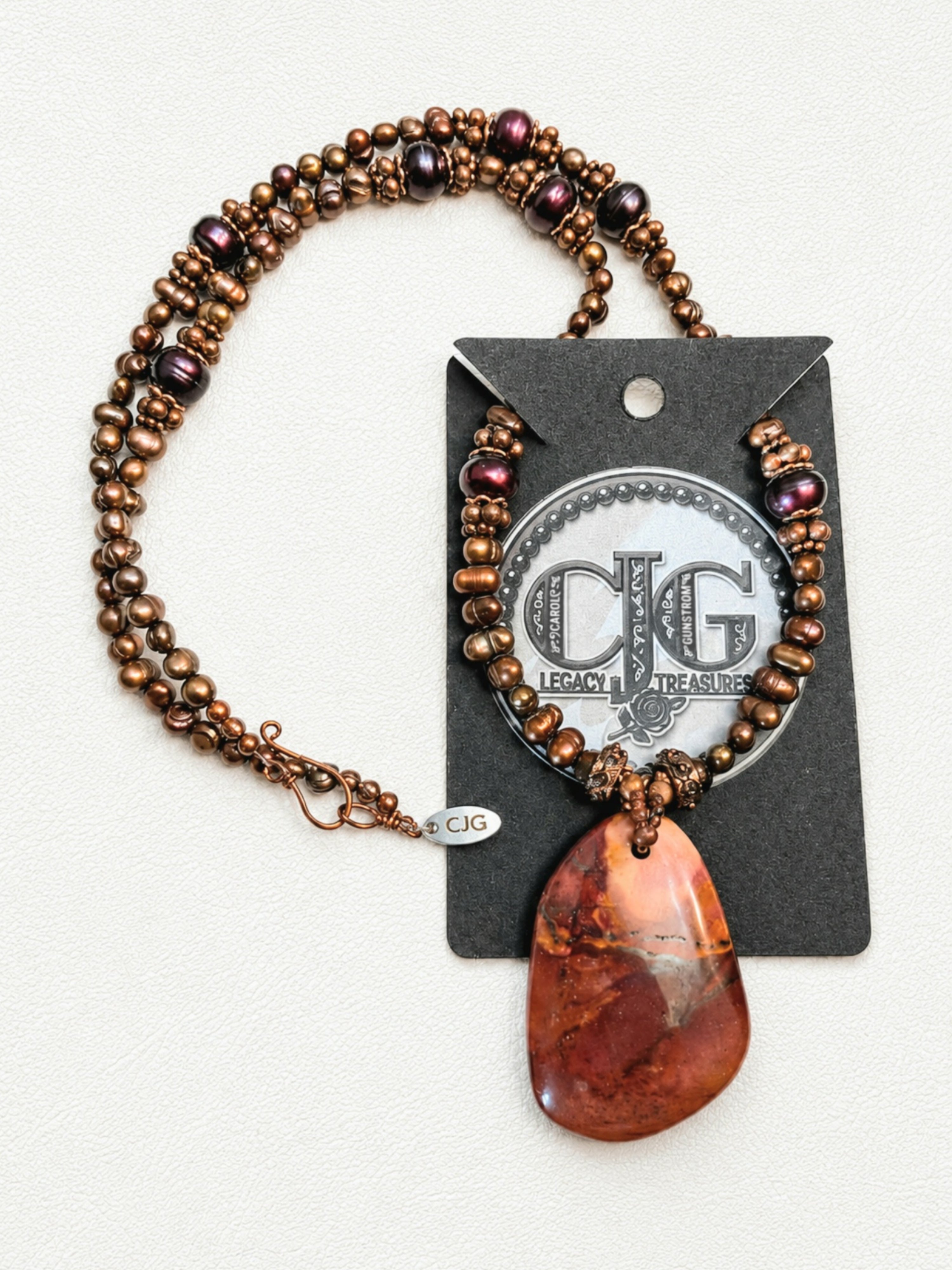 Bronze River Pearl & Red Jasper Pendant Necklace