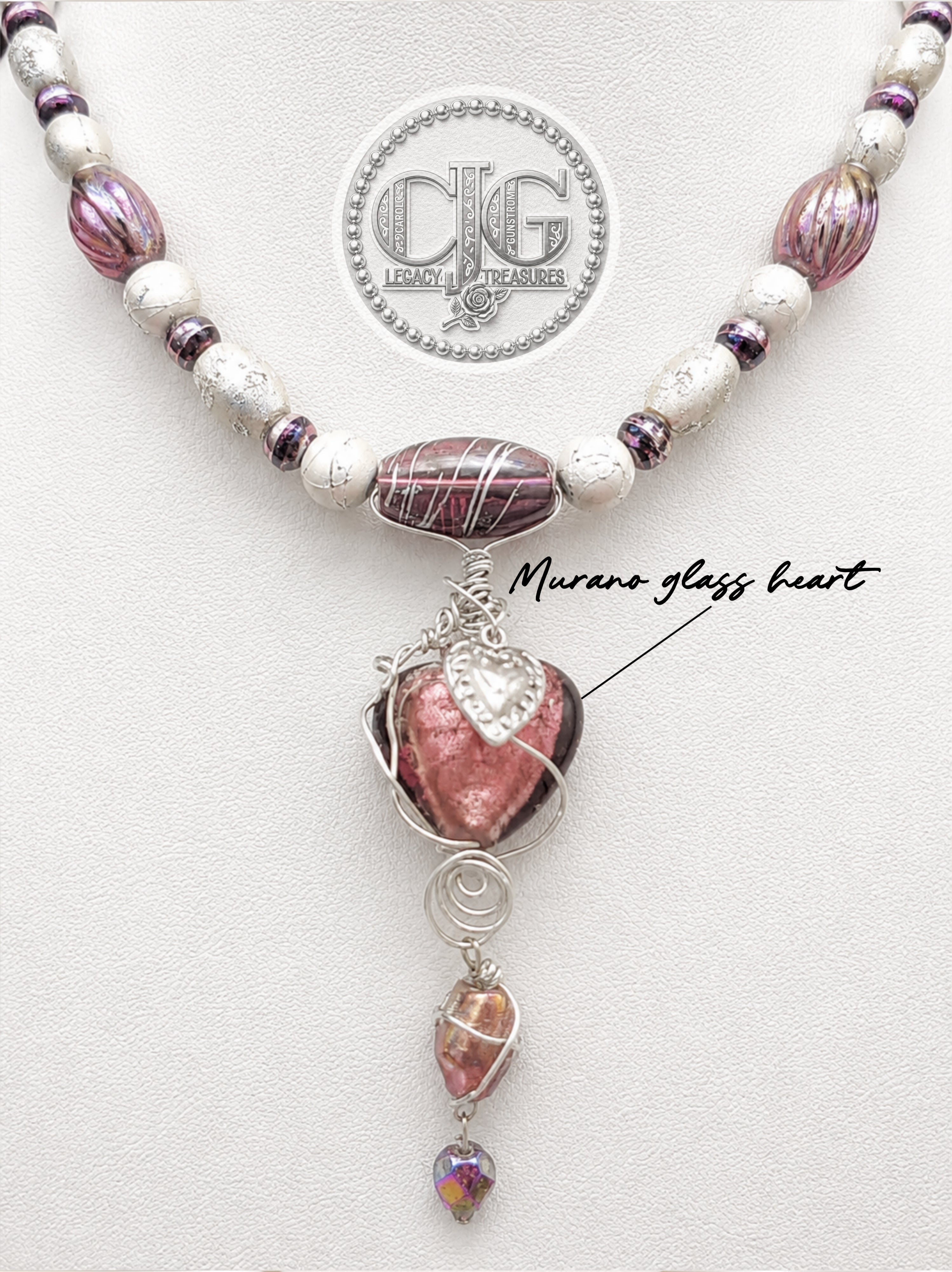Plum Murano Glass Heart Necklace