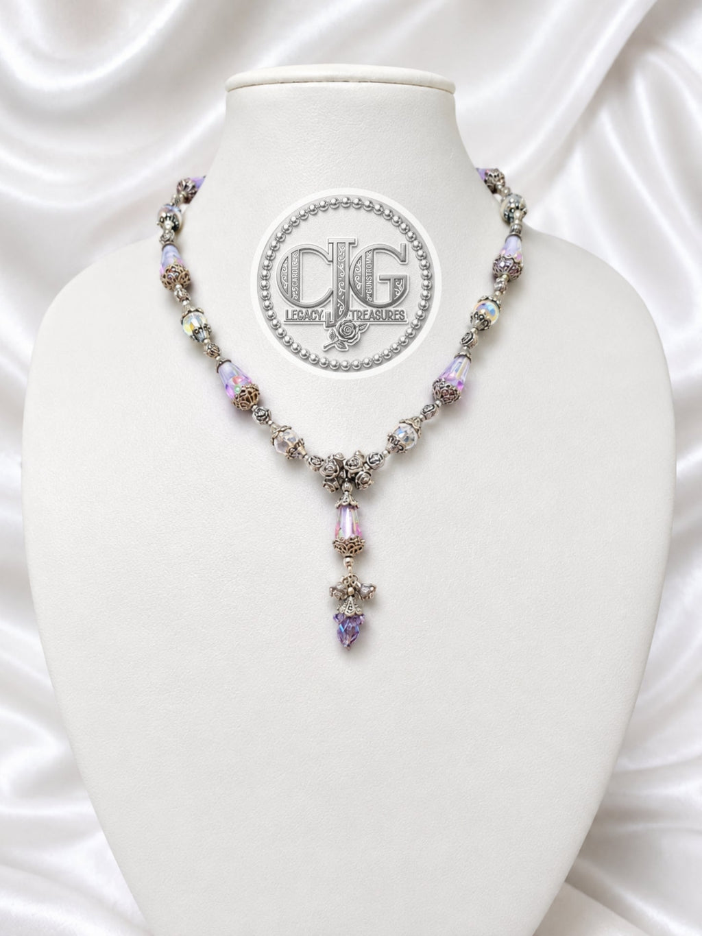 Lavender Rose Garden Lampwork Necklace