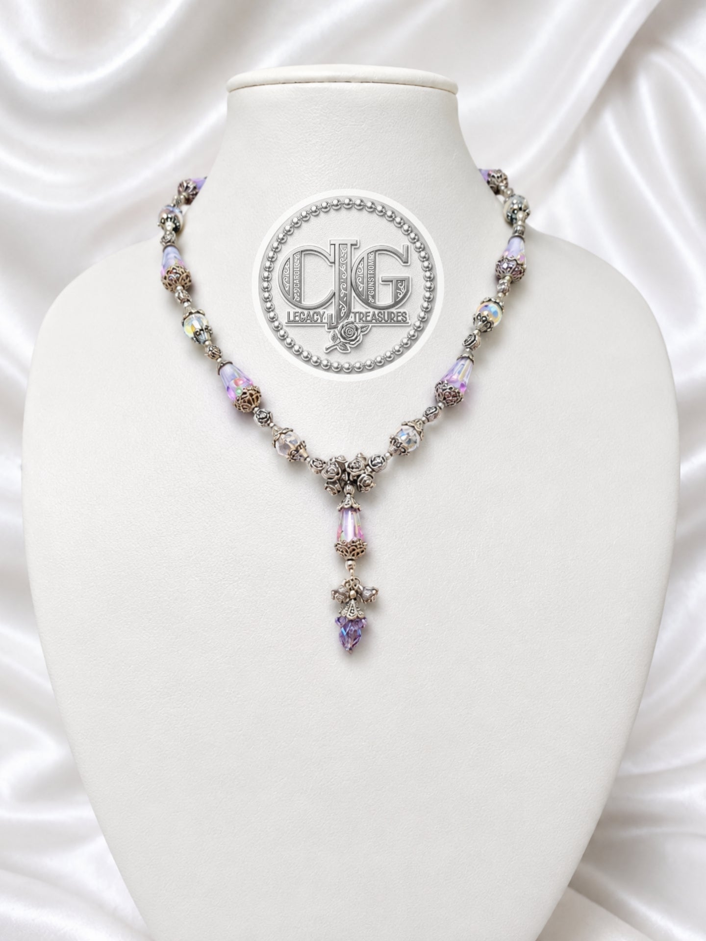 Lavender Rose Garden Lampwork Necklace
