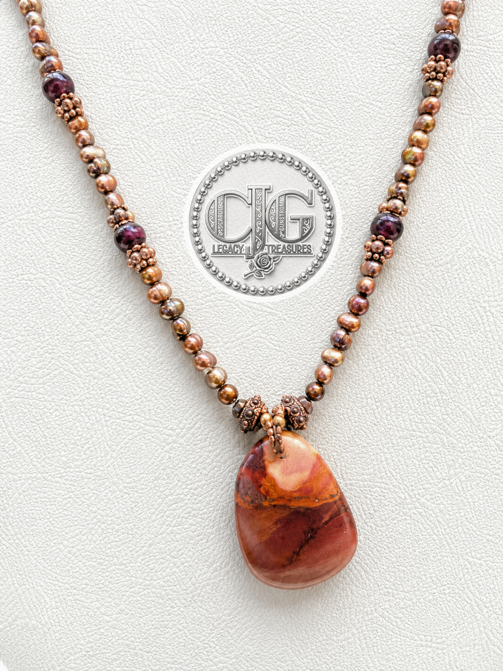 Bronze River Pearl & Red Jasper Pendant Necklace