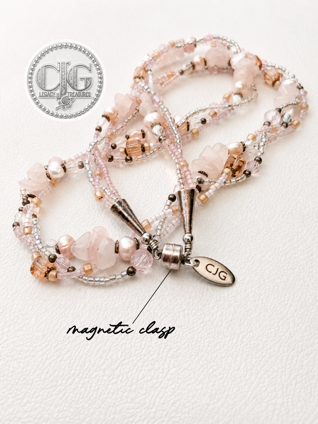 Rose Quartz & Pearl Three-Strand Braided Necklace