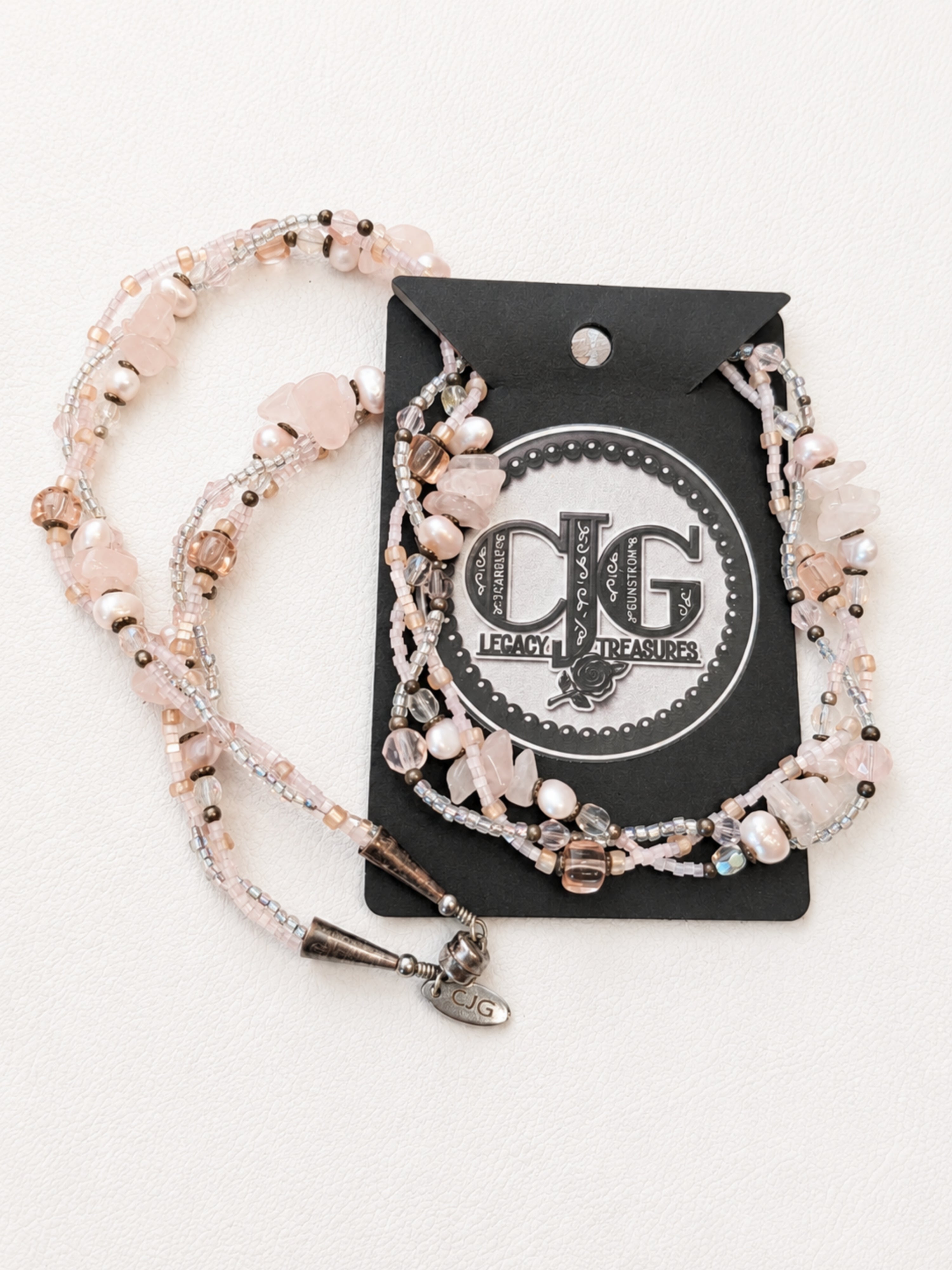 Rose Quartz & Pearl Three-Strand Braided Necklace