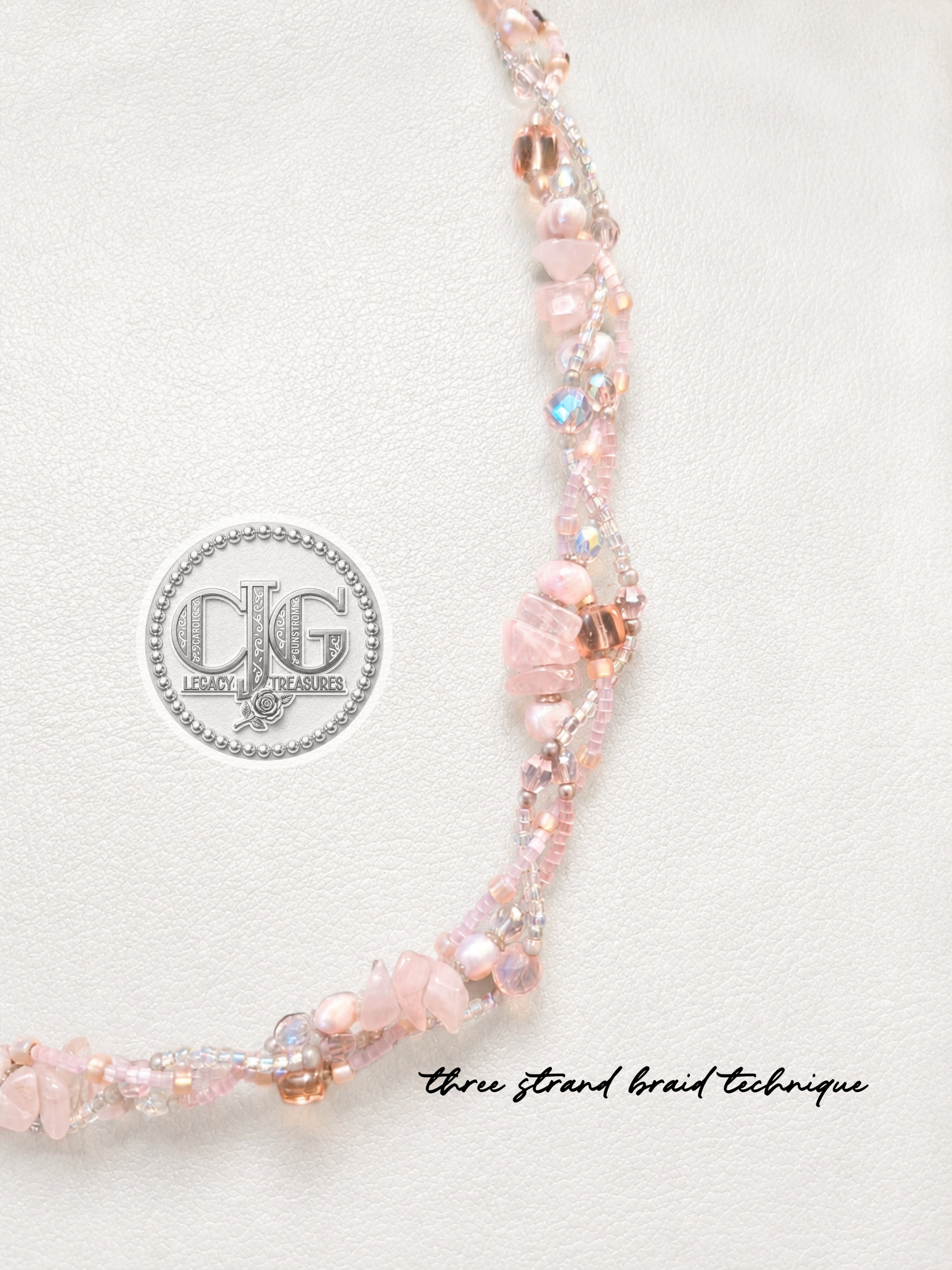 Rose Quartz & Pearl Three-Strand Braided Necklace
