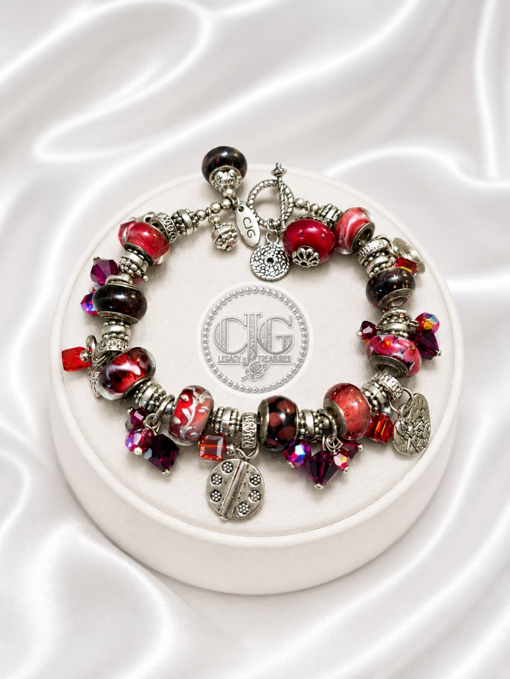 Crimson Trollbead & Crystal Charm Bracelet
