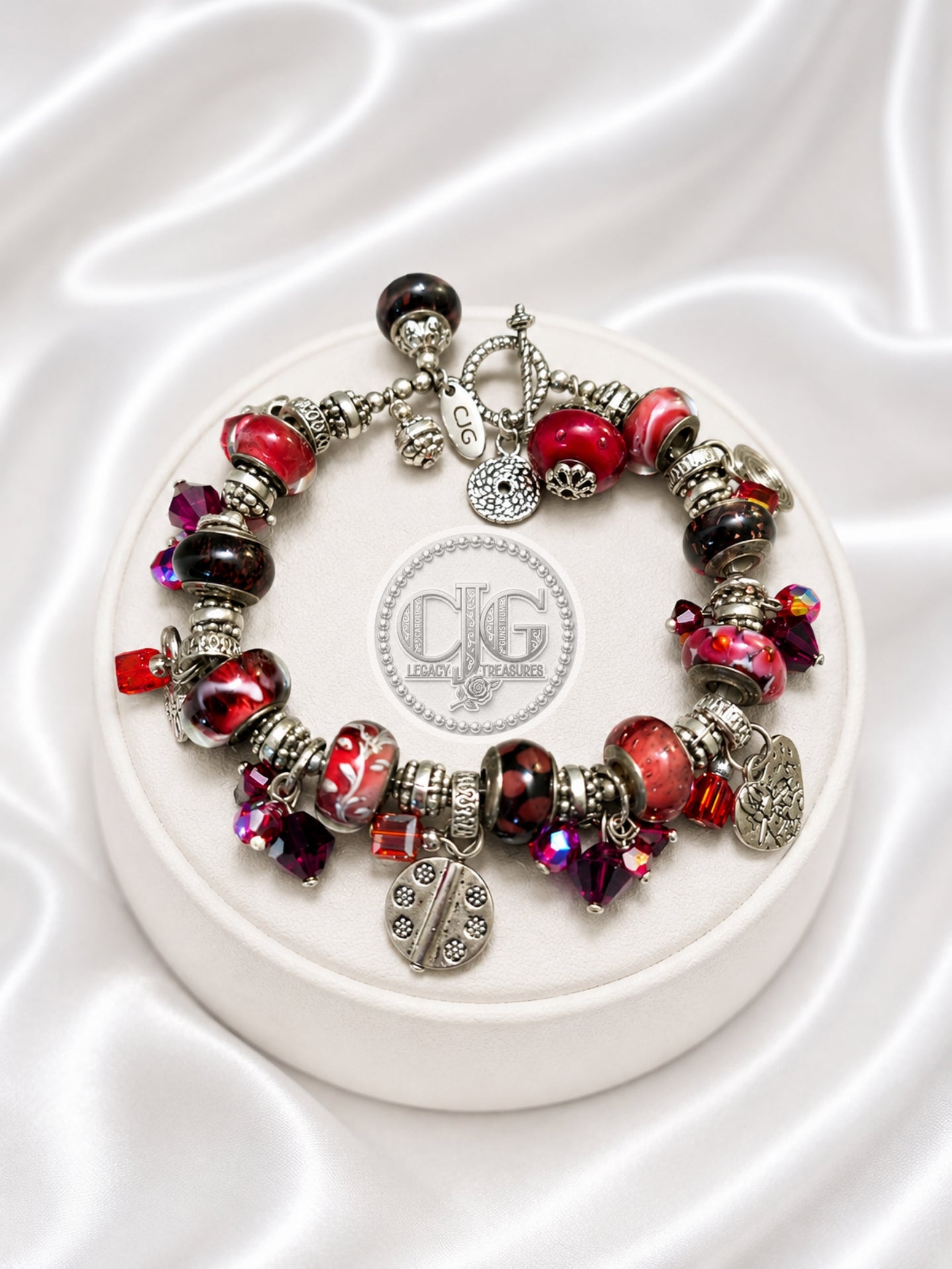 Crimson Trollbead & Crystal Charm Bracelet