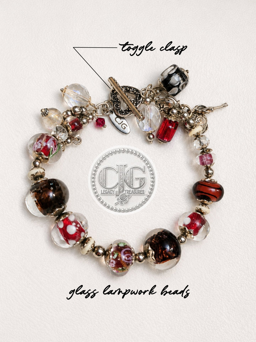 Crimson & Noir Glass Lampwork Charm Bracelet