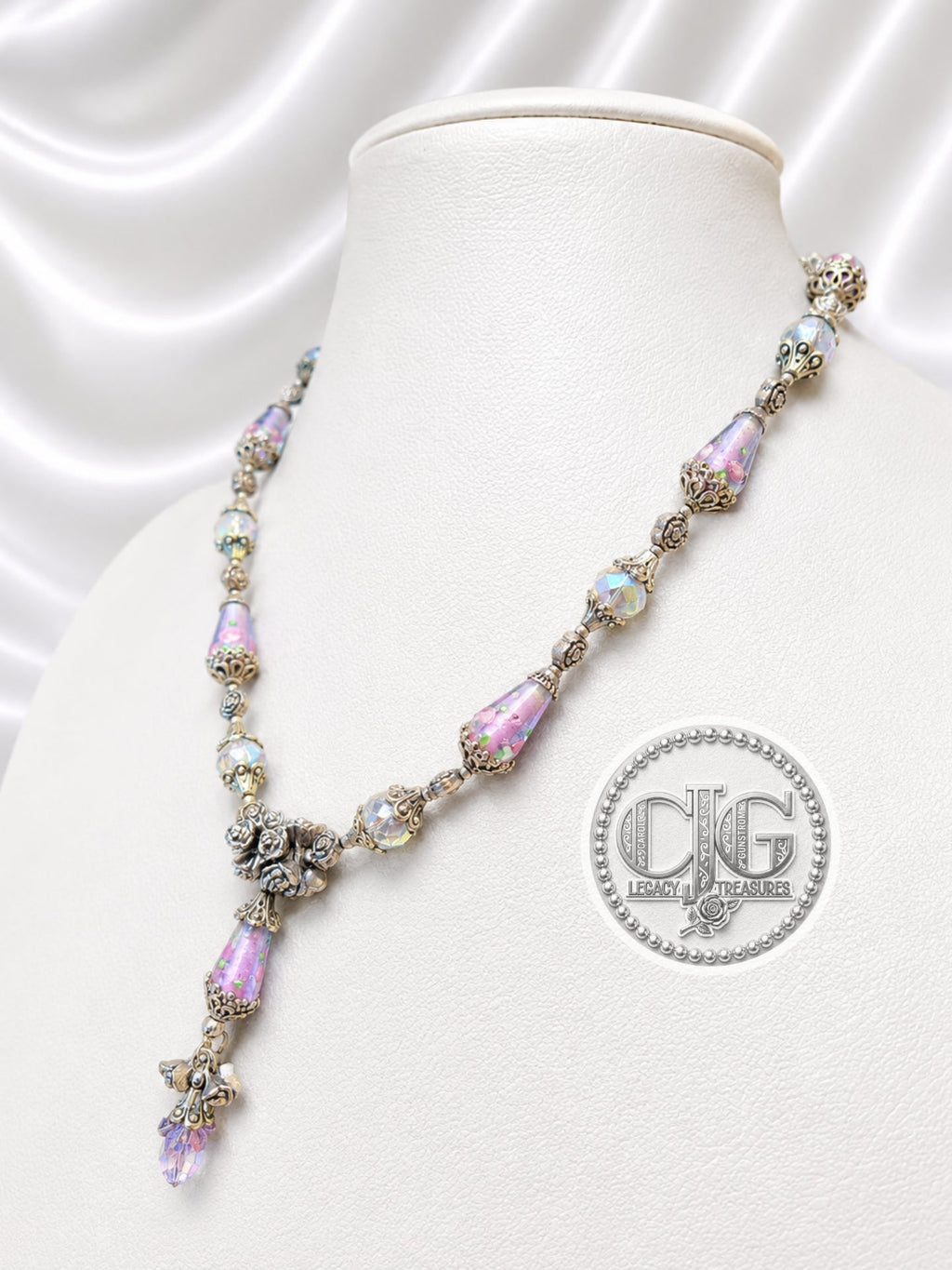 Lavender Rose Garden Lampwork Necklace
