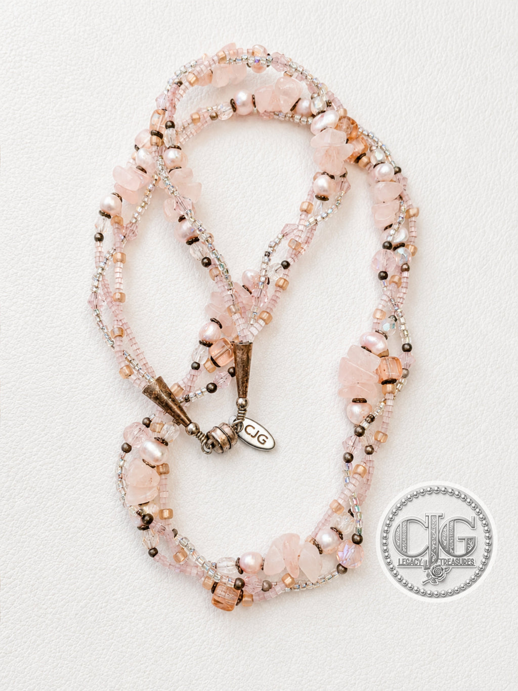 Rose Quartz & Pearl Three-Strand Braided Necklace
