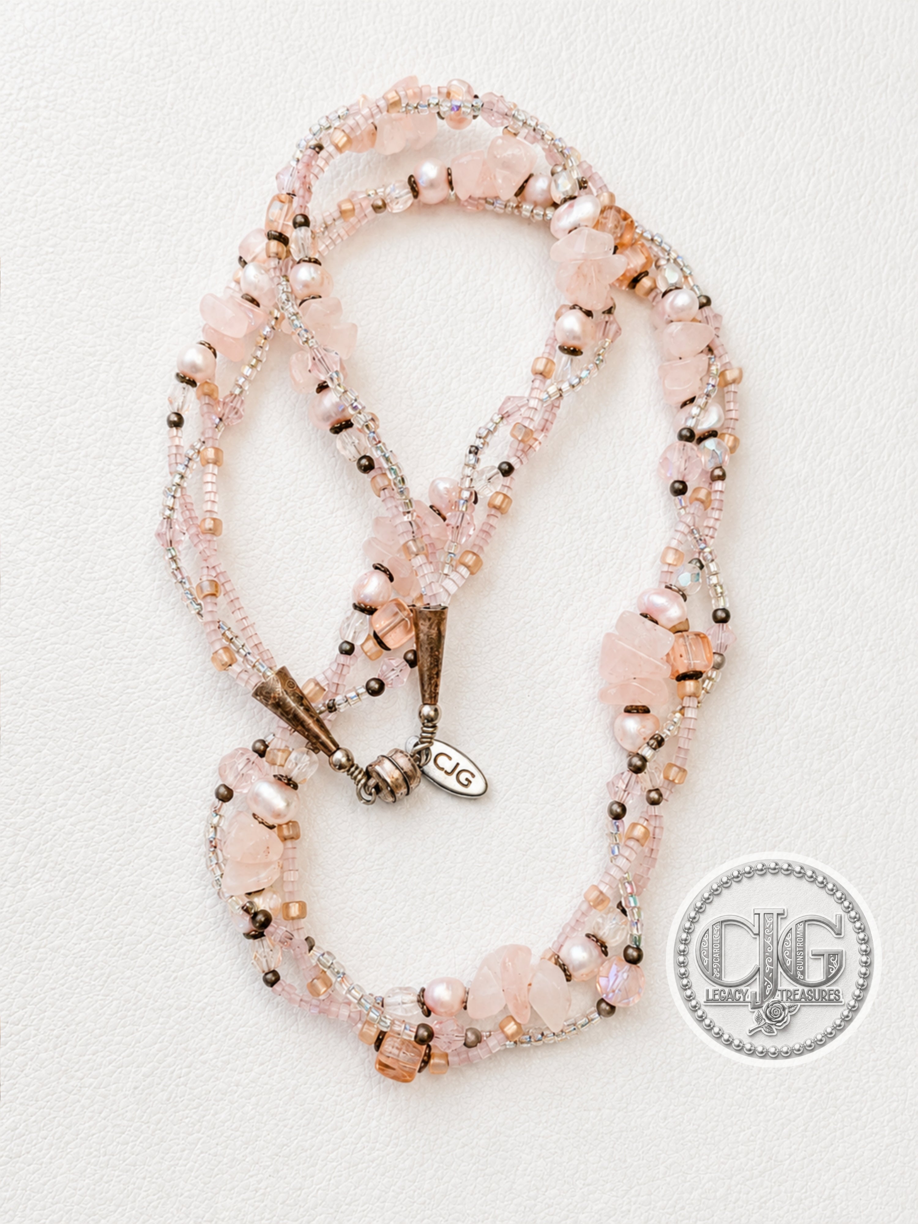 Rose Quartz & Pearl Three-Strand Braided Necklace