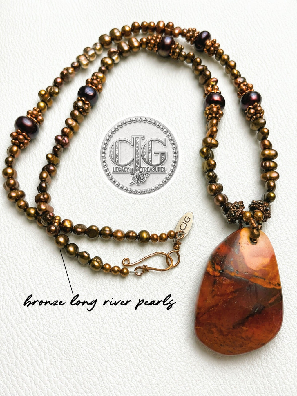 Bronze River Pearl & Red Jasper Pendant Necklace