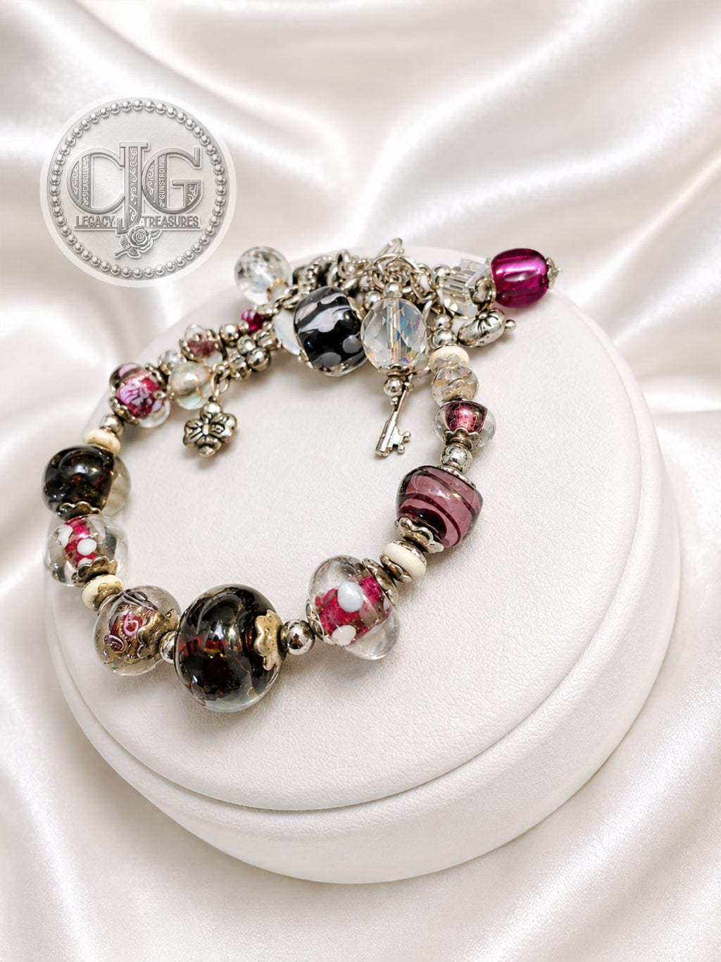 Crimson & Noir Glass Lampwork Charm Bracelet