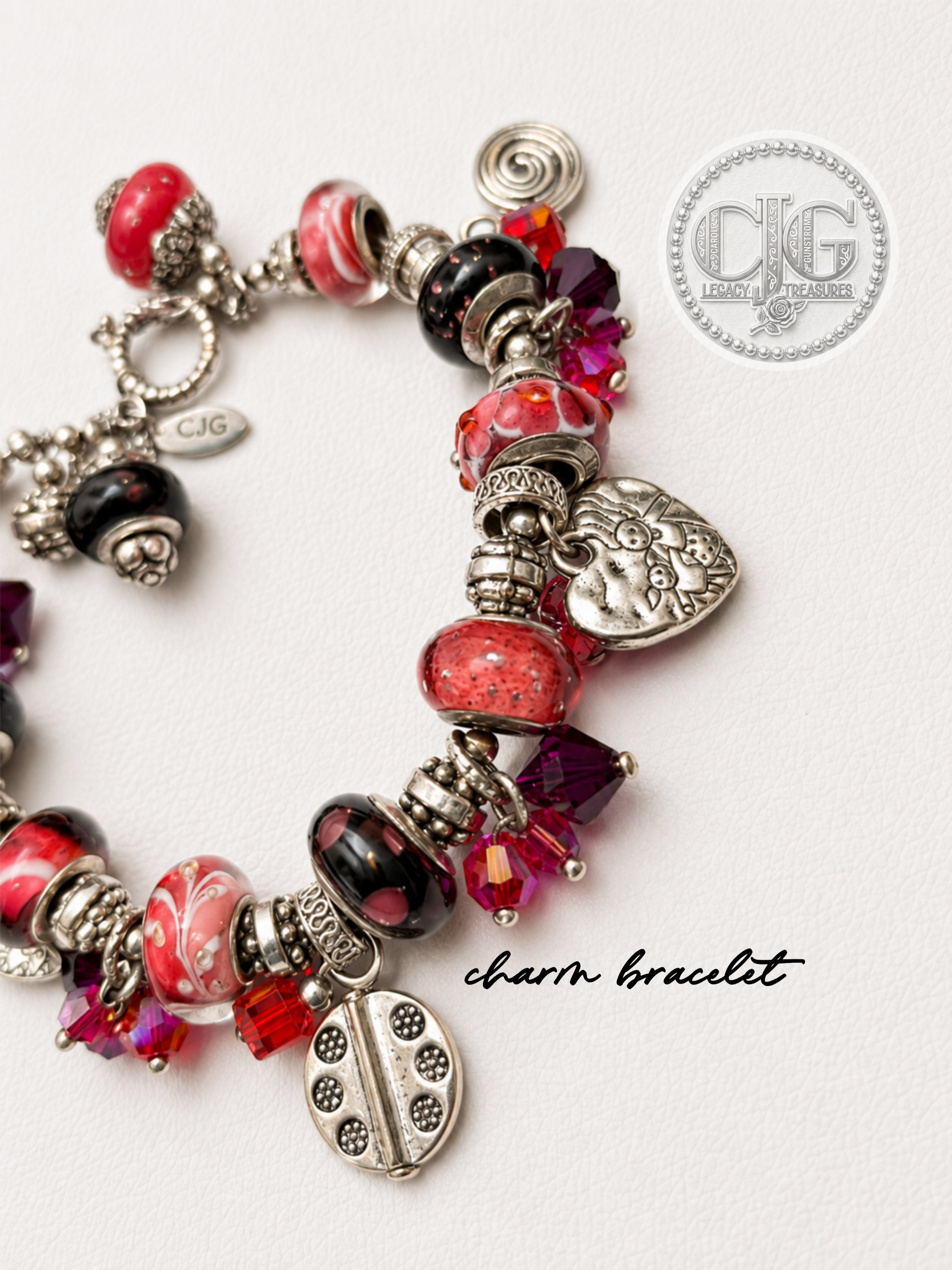 Crimson Trollbead & Crystal Charm Bracelet