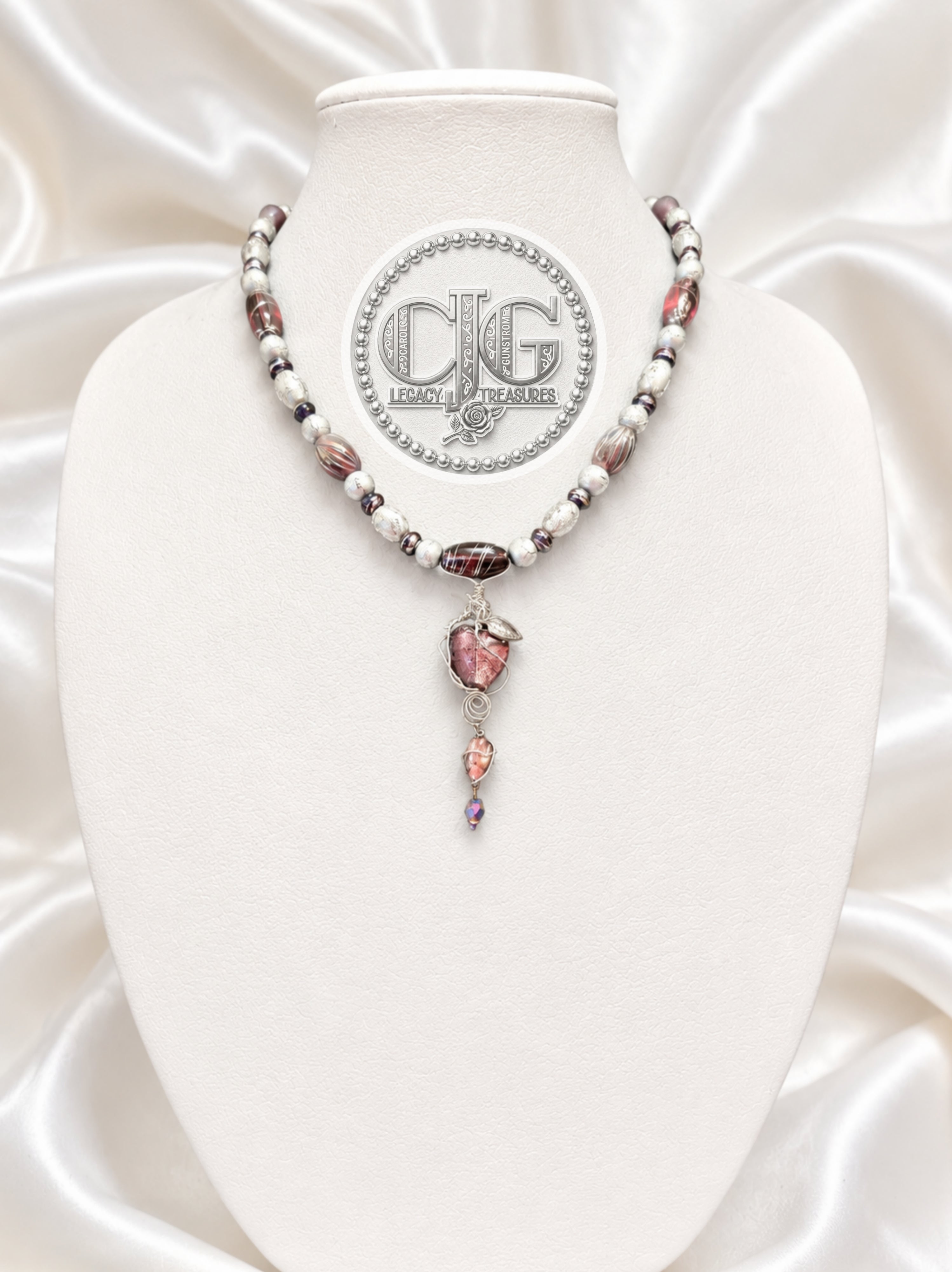 Plum Murano Glass Heart Necklace