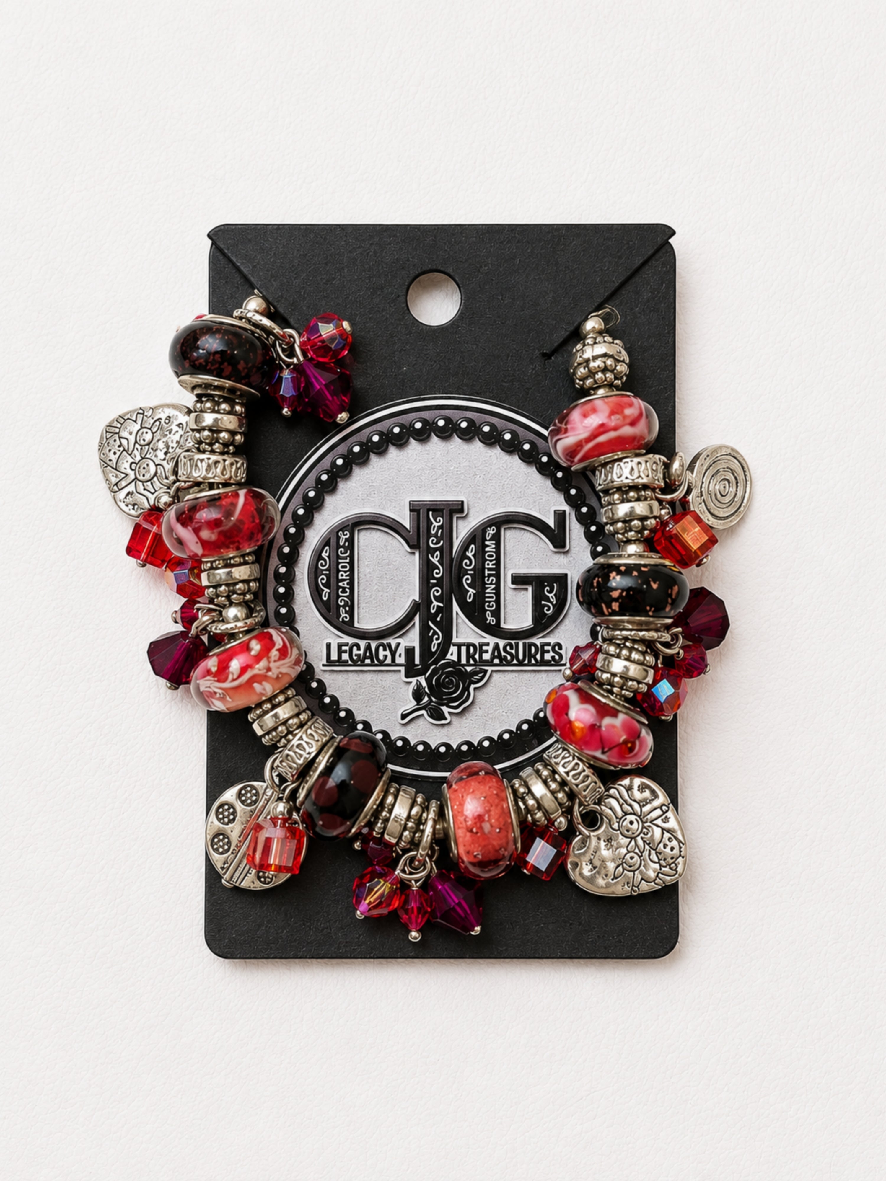 Crimson Trollbead & Crystal Charm Bracelet