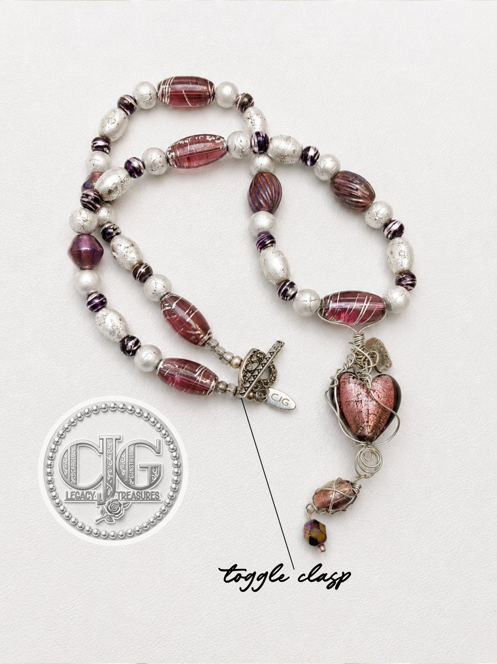 Plum Murano Glass Heart Necklace