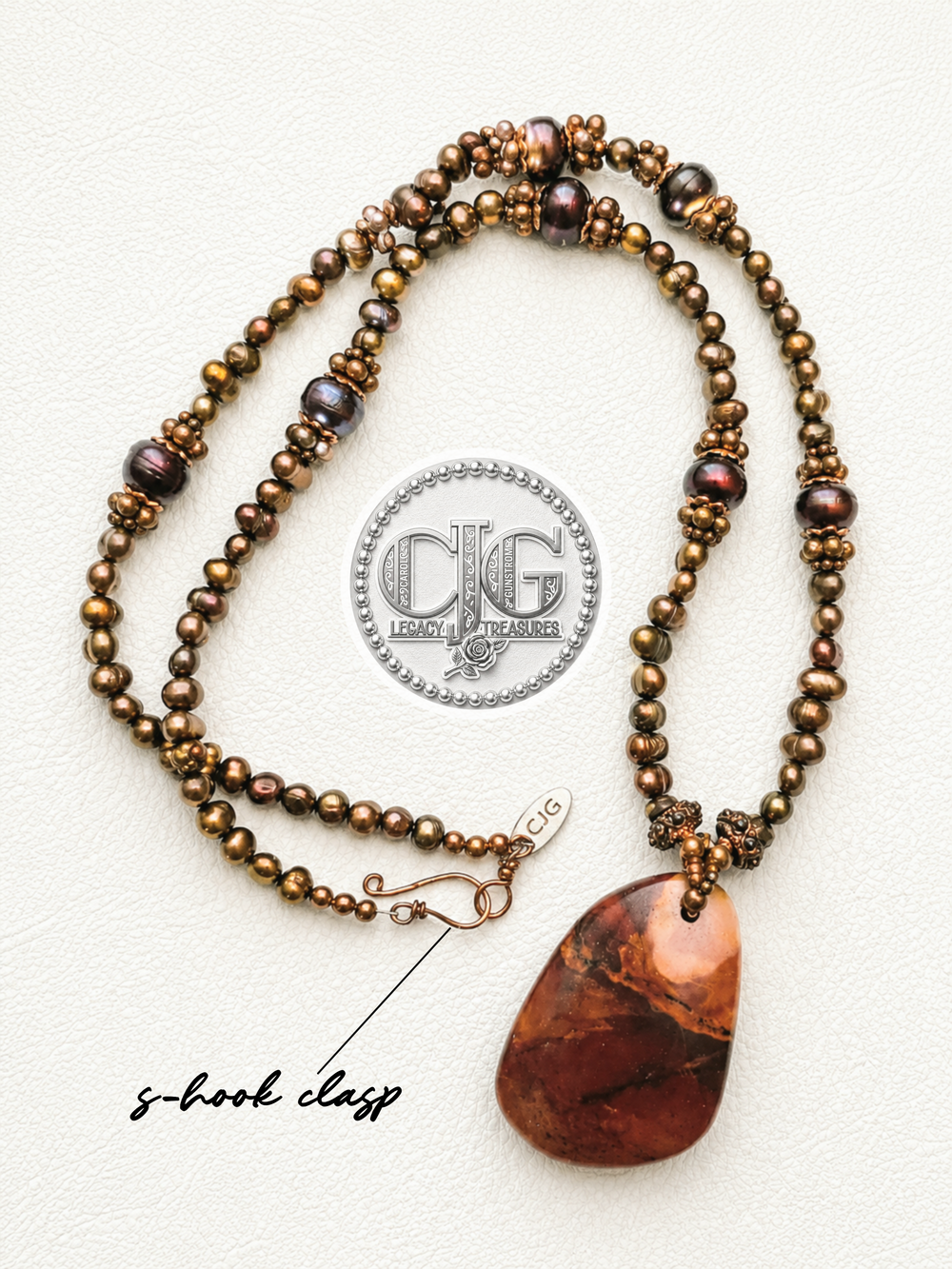 Bronze River Pearl & Red Jasper Pendant Necklace