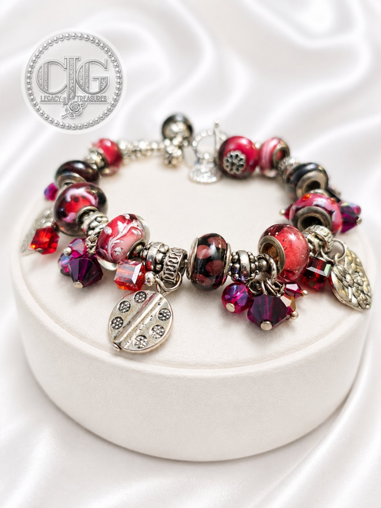 Crimson Trollbead & Crystal Charm Bracelet