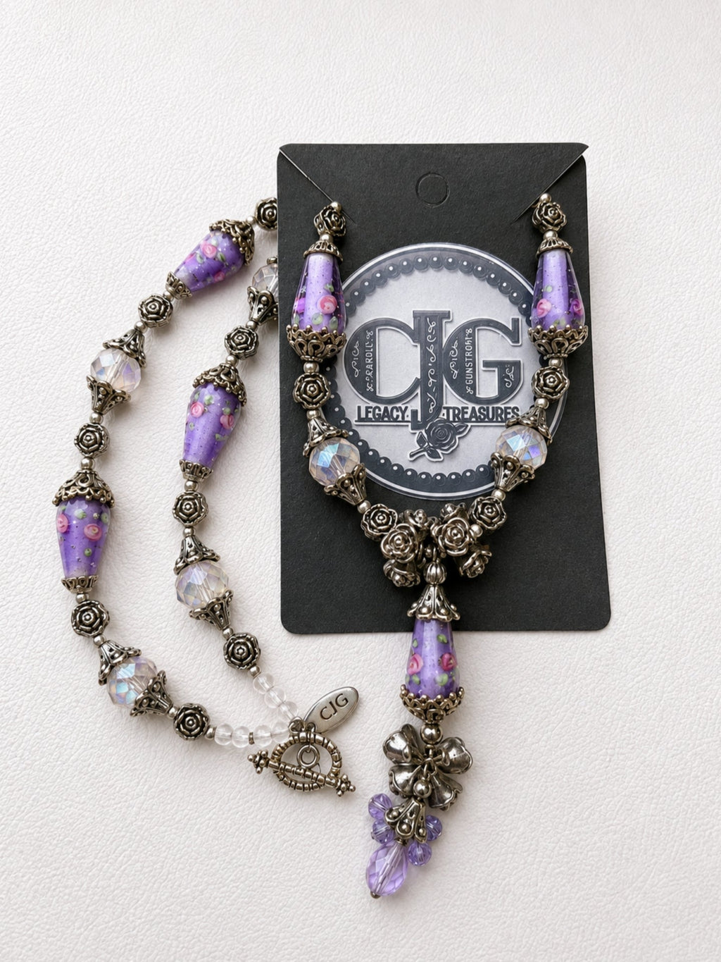 Lavender Rose Garden Lampwork Necklace
