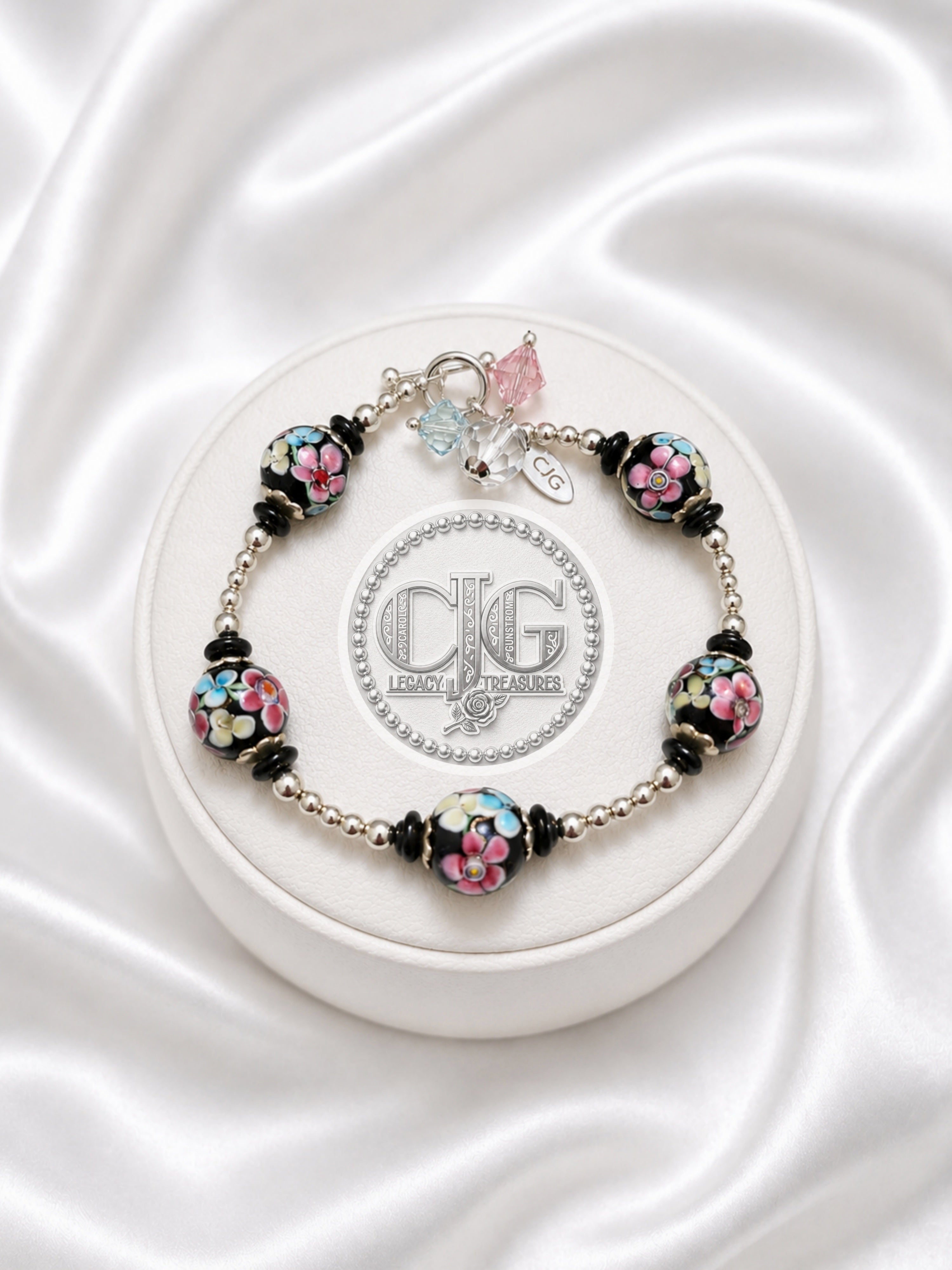 Midnight Garden Floral Lampwork Bracelet