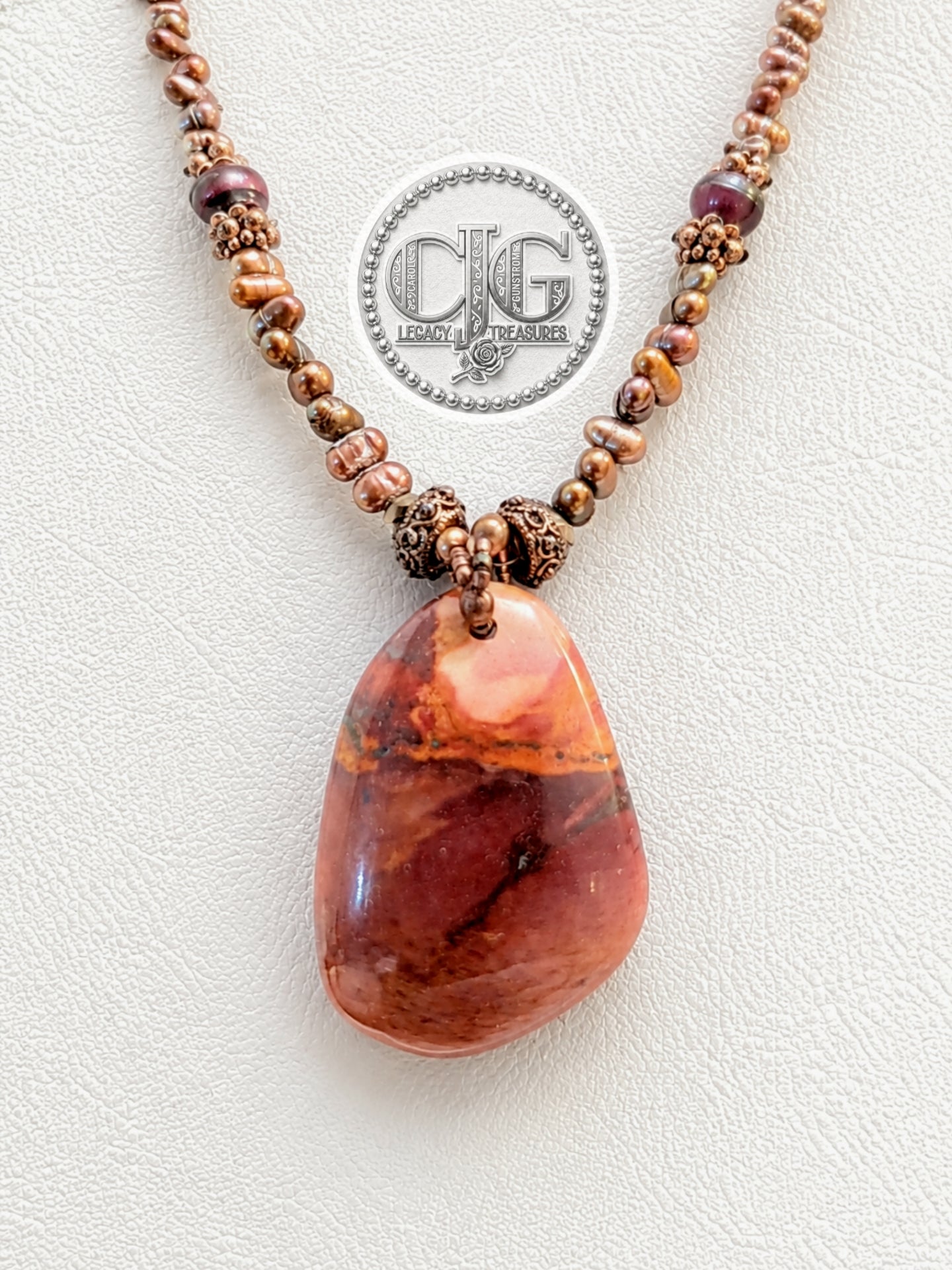 Bronze River Pearl & Red Jasper Pendant Necklace