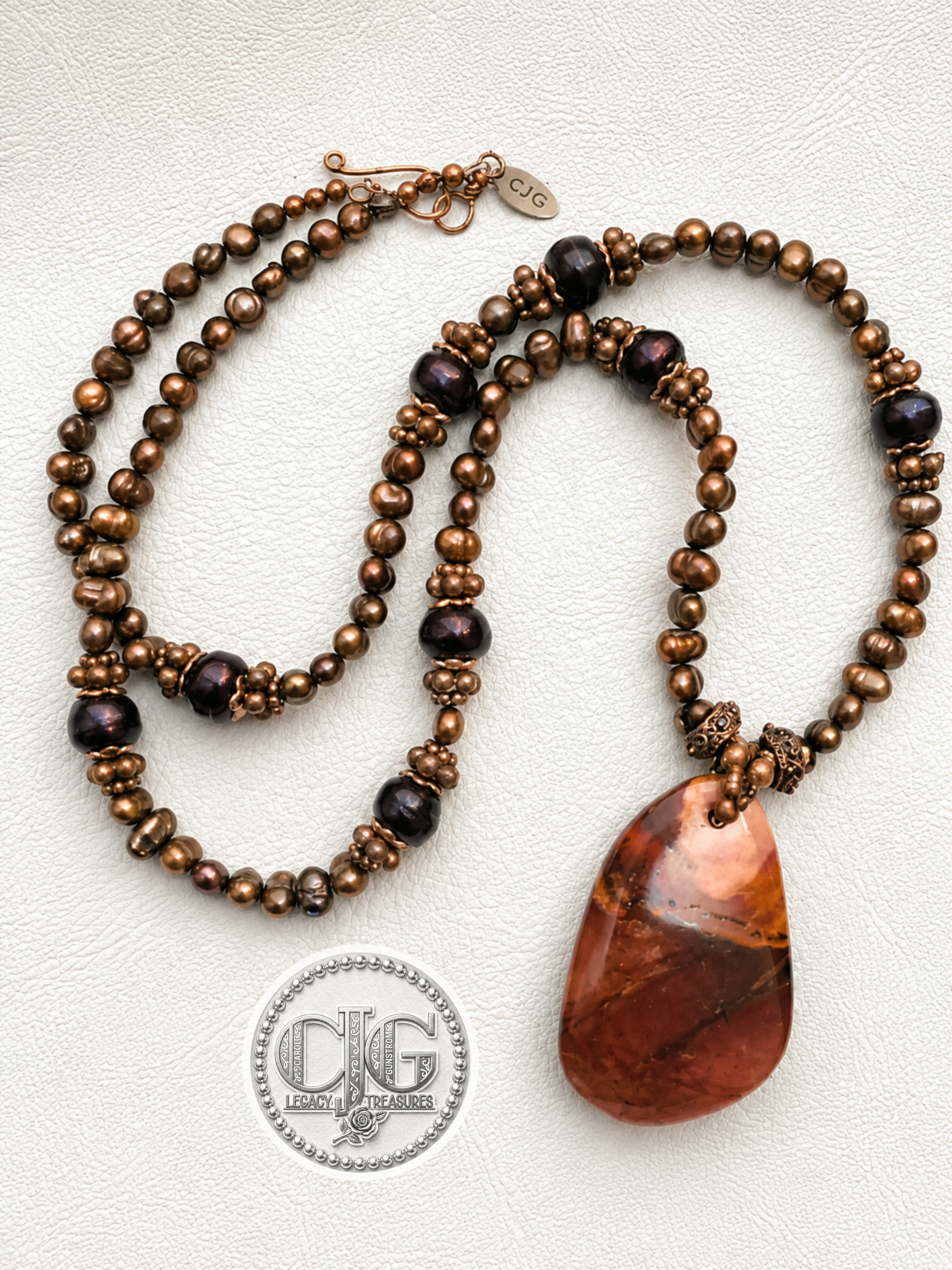 Bronze River Pearl & Red Jasper Pendant Necklace