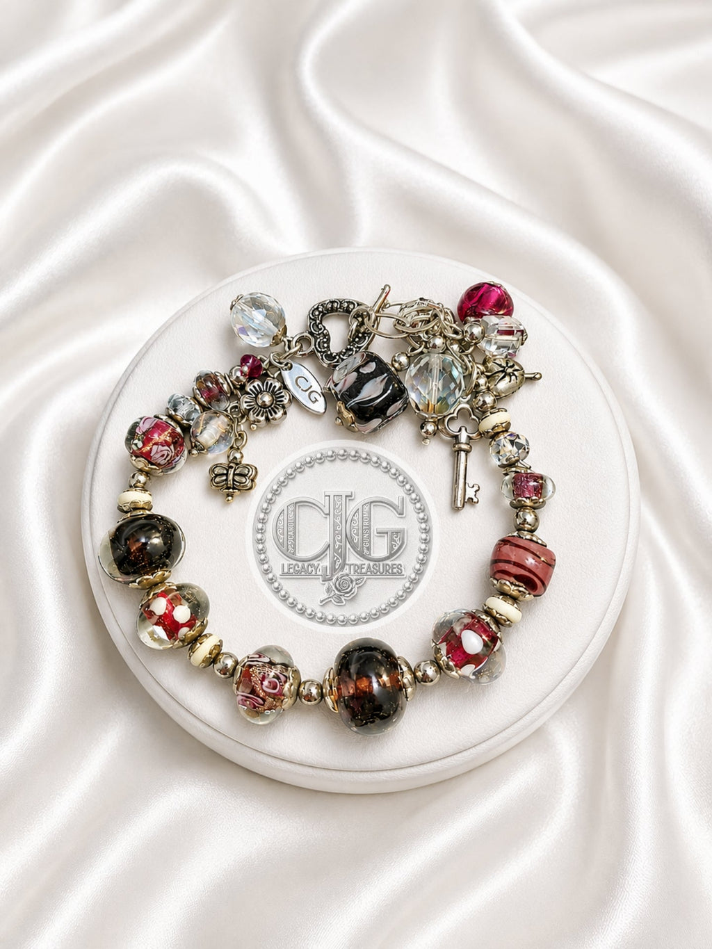 Crimson & Noir Glass Lampwork Charm Bracelet