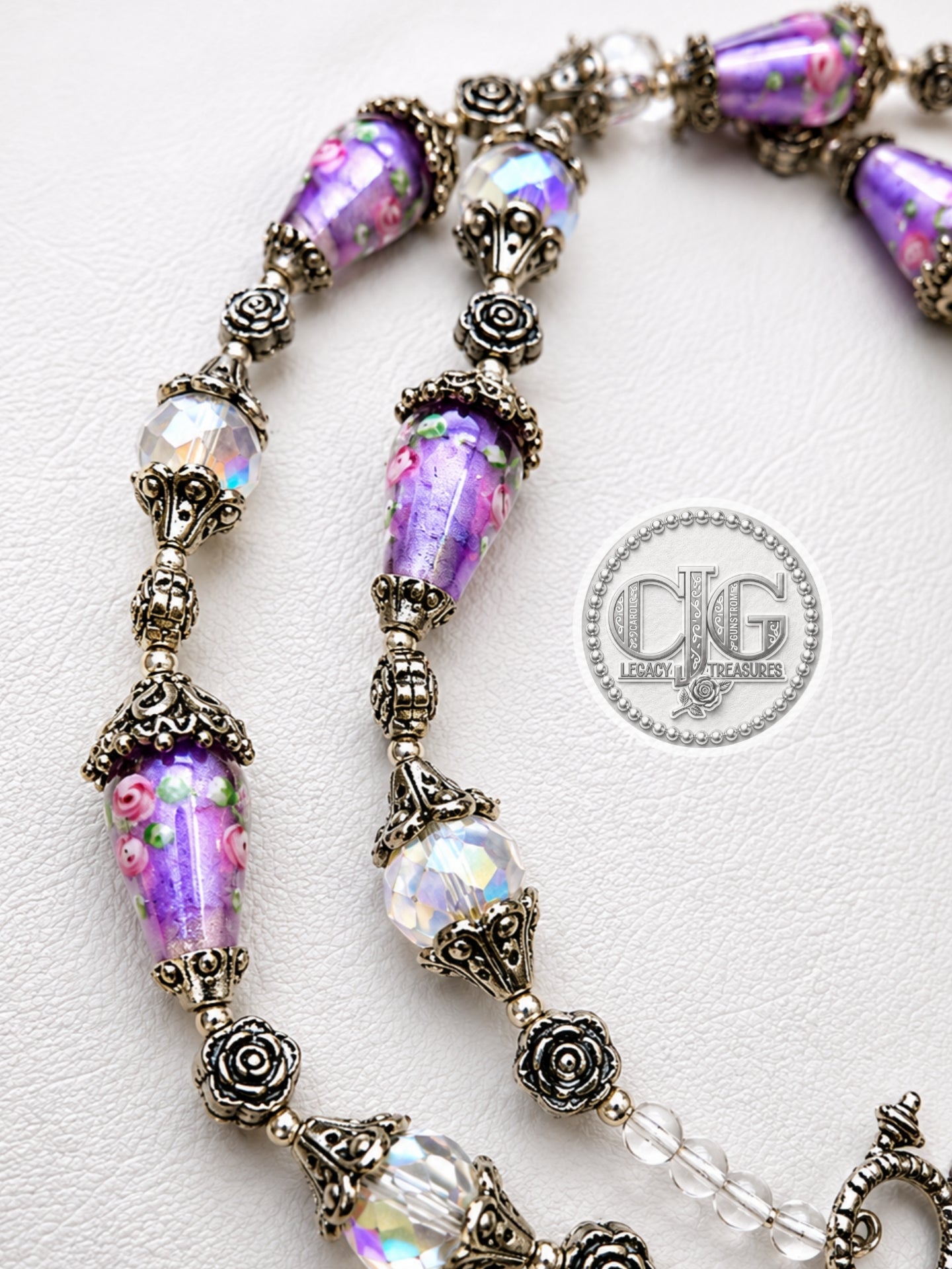 Lavender Rose Garden Lampwork Necklace