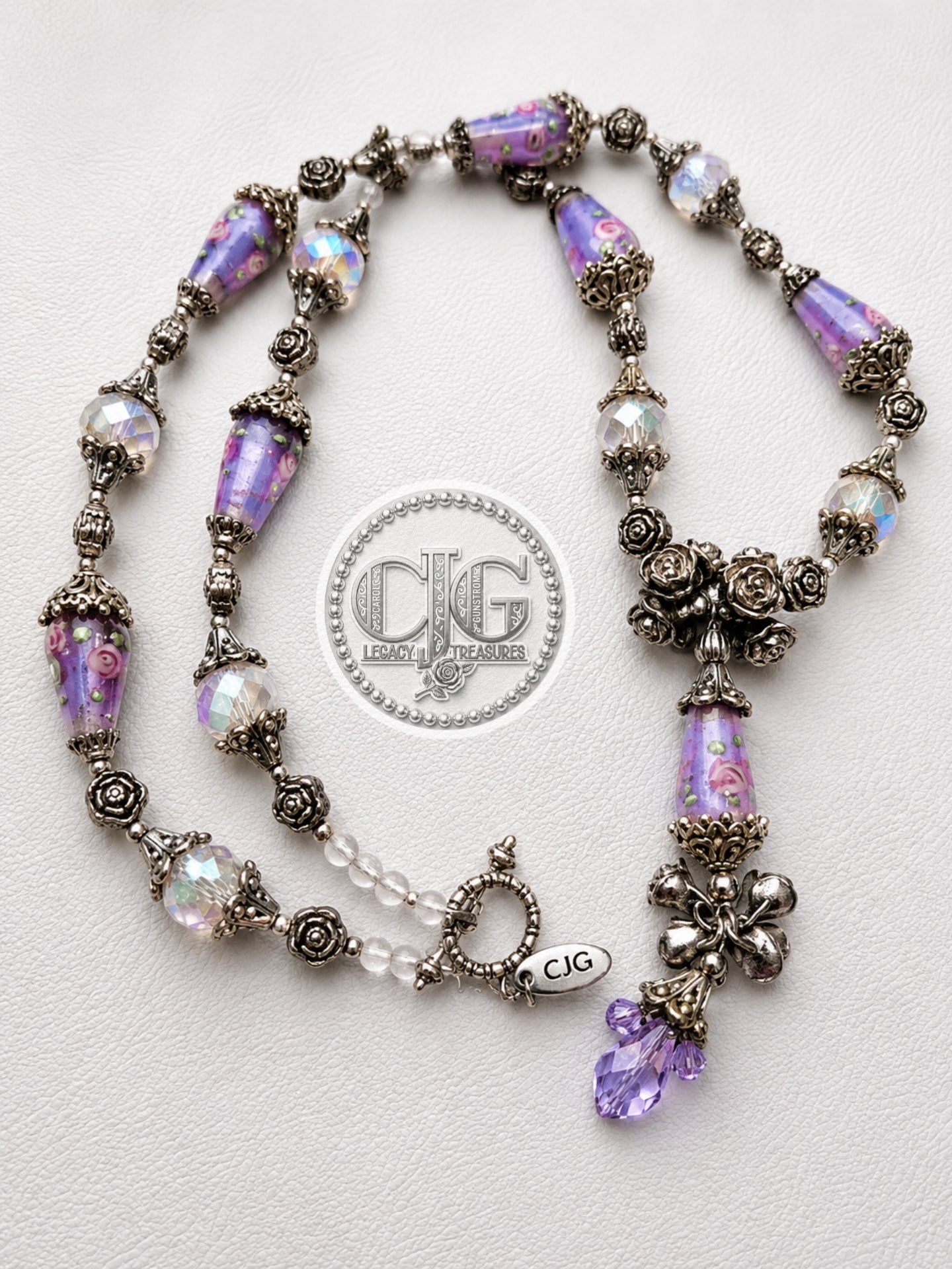 Lavender Rose Garden Lampwork Necklace