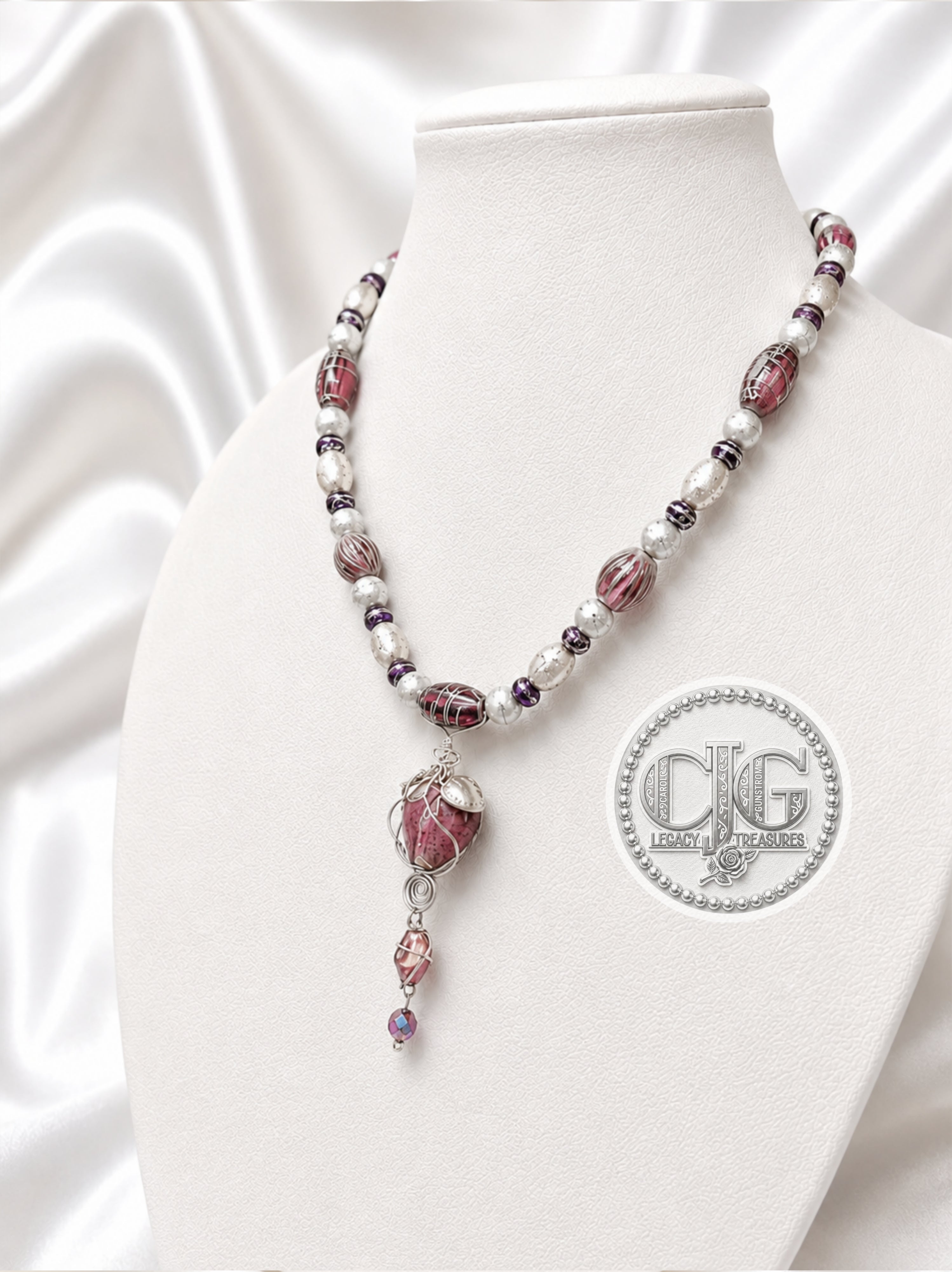 Plum Murano Glass Heart Necklace