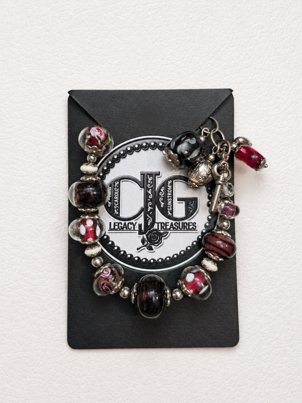 Crimson & Noir Glass Lampwork Charm Bracelet