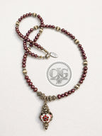 Burgundy Pearl & Filigree Pendant Necklace
