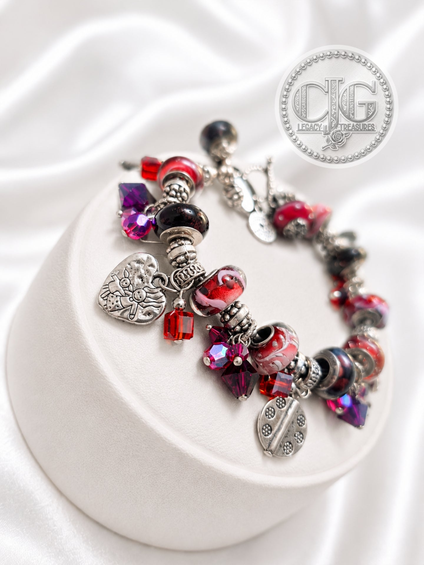 Crimson Trollbead & Crystal Charm Bracelet
