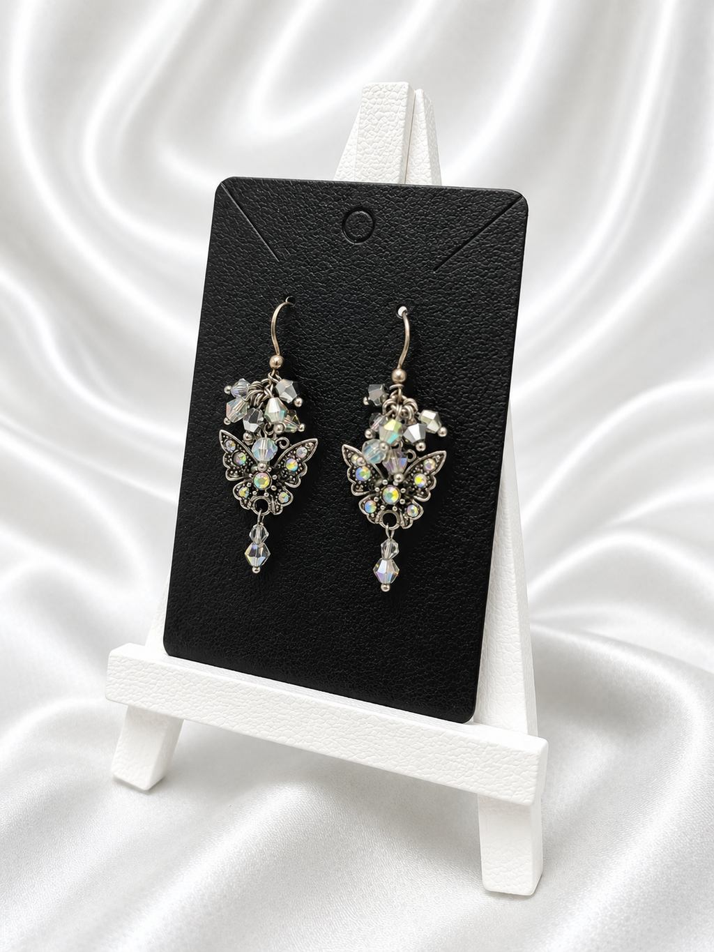 Iridescent Butterfly Crystal Cluster Earrings