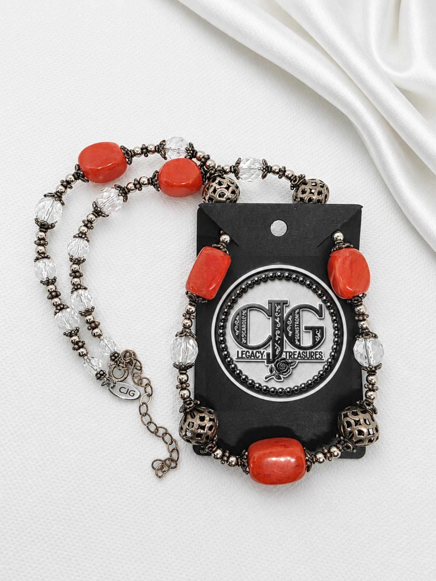 Red-Orange Chunky Coral & Filigree Necklace