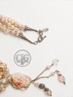 Coral Multi-Strand Pearl & Crystal Seashell Pendant Necklace
