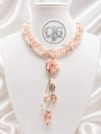 Coral Multi-Strand Pearl & Crystal Seashell Pendant Necklace