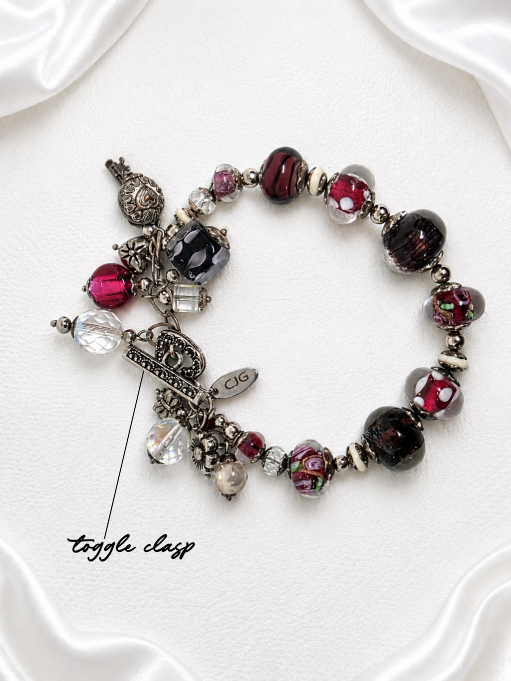 Cranberry Pandora Glass Charm Bracelet
